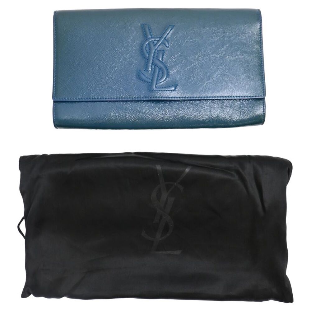 Yves Saint Laurent Large Belle de Jour Clutch Bag in Blue Textured Patent - Picture 6 of 12